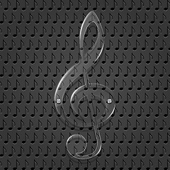 Image showing Glass treble clef on metal texture background.