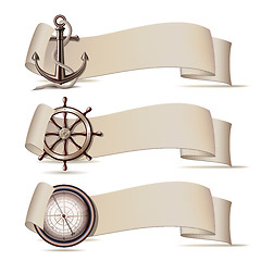Image showing Set of banners with marine icons.