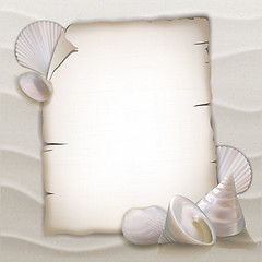 Image showing Shells and blank paper sheet