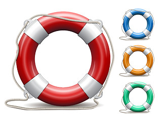 Image showing Set of life buoys on white background.
