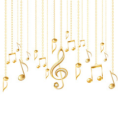 Image showing Card with musical notes and golden treble clef