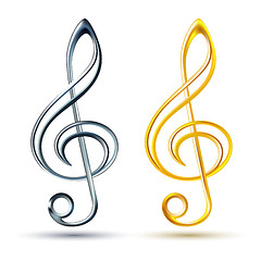 Image showing Gold and silver treble clef on white background