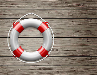 Image showing Life Buoy on  a Wooden Paneled Wall