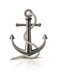 Image showing Anchor with rope on white background.