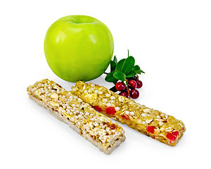 Image showing Granola bar with lingonberries and apple