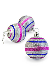 Image showing Christmas balls striped silver