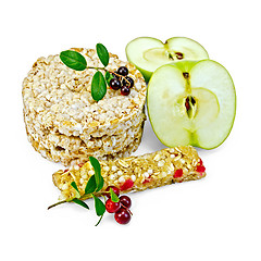 Image showing Granola bar and bread with lingonberries and apples