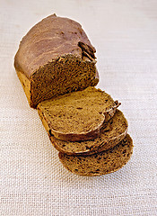 Image showing Rye homemade bread on rough bagging