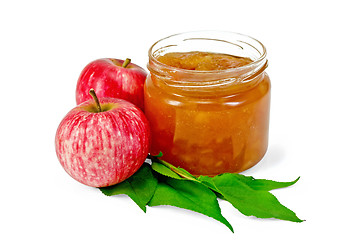 Image showing Jam apple with apples and leaves