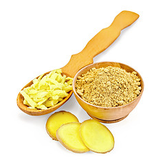 Image showing Ginger powder and grated with root slices