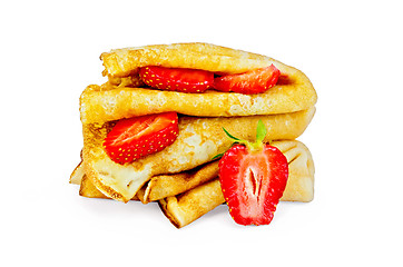 Image showing Pancakes with strawberries