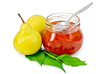 Image showing Jam pear with pears and spoon
