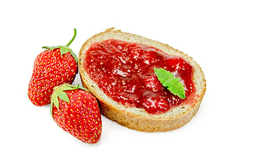 Image showing Bread with strawberry jam and berries
