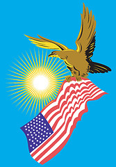 Image showing American Bald Eagle Carry Flag Retro