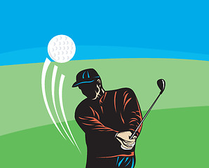 Image showing Golfer Swinging Club Retro