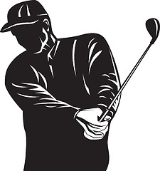 Image showing Golfer Swinging Club Black and White Retro