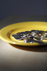 Image showing Euro coins in a plate