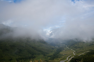 Image showing View on mountain in clouds. Mountains in Andorra