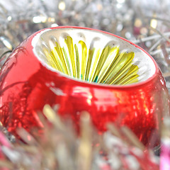 Image showing Christmas bauble and tinsel