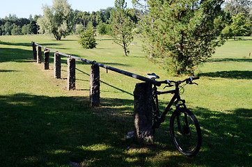 Image showing rural landscape with a bicycle parked