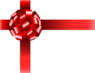 Image showing Shiny red ribbon with bow on white background
