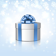 Image showing White gift box with a blue bow.