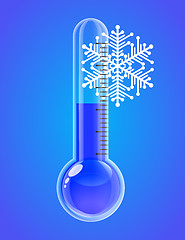 Image showing Thermometer with snowflakes. Cold weather.