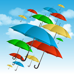 Image showing Vector colorful umbrellas flying high