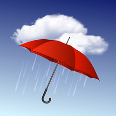 Image showing Rainy weather icon with clouds and umbrella