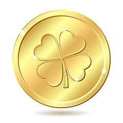 Image showing Golden coin with clover.