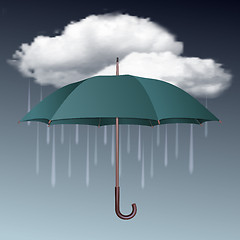 Image showing Rainy weather icon with clouds and umbrella
