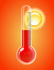 Image showing Thermometer with sun. Hot weather.