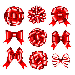 Image showing Set of red gift bows.