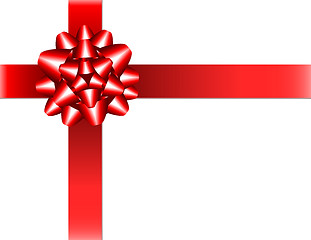 Image showing Shiny red ribbon with bow on white background