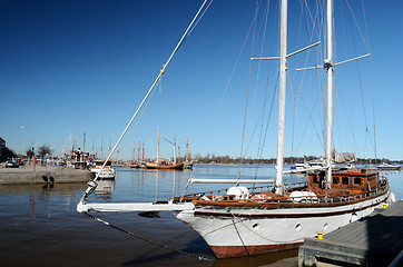 Image showing two-masted sailing ship moored in Helsinki