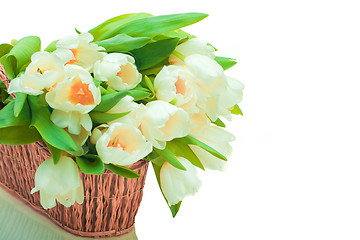 Image showing Beautiful tulips in basket