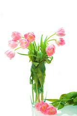 Image showing Beautiful tulips in glass vase