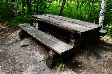 Image showing wooden table and bench in a park