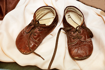 Image showing pair of brown vintage childrens shoes