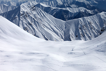 Image showing View on snowy off piste slope