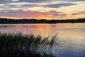 Image showing view of the sunset over the lake