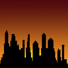Image showing Buildings against a red/orange background