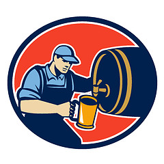 Image showing Brewer Bartender Pour Beer Pitcher Barrel Retro