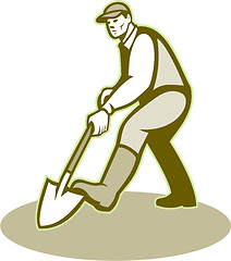 Image showing Gardener Landscaper Digging Shovel Retro