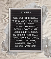 Image showing Webinar concept in plastic letters on very old menu board