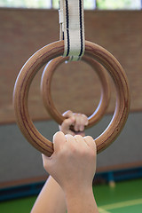 Image showing Human hanging in gymnastic rings