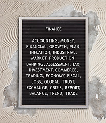 Image showing Finance concept in plastic letters on very old menu board