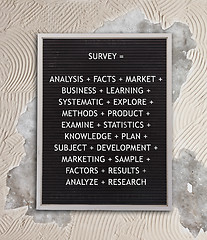 Image showing Survey concept in plastic letters on very old menu board