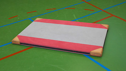 Image showing Very old red mat on a blue court