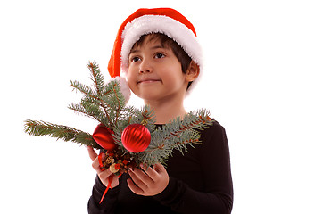 Image showing Little Santa with Spruce Branches